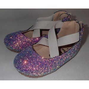 A Bear Company Girls Ballet Shoes Flats Size 5 Pink sparkle Cross‎ Front zip